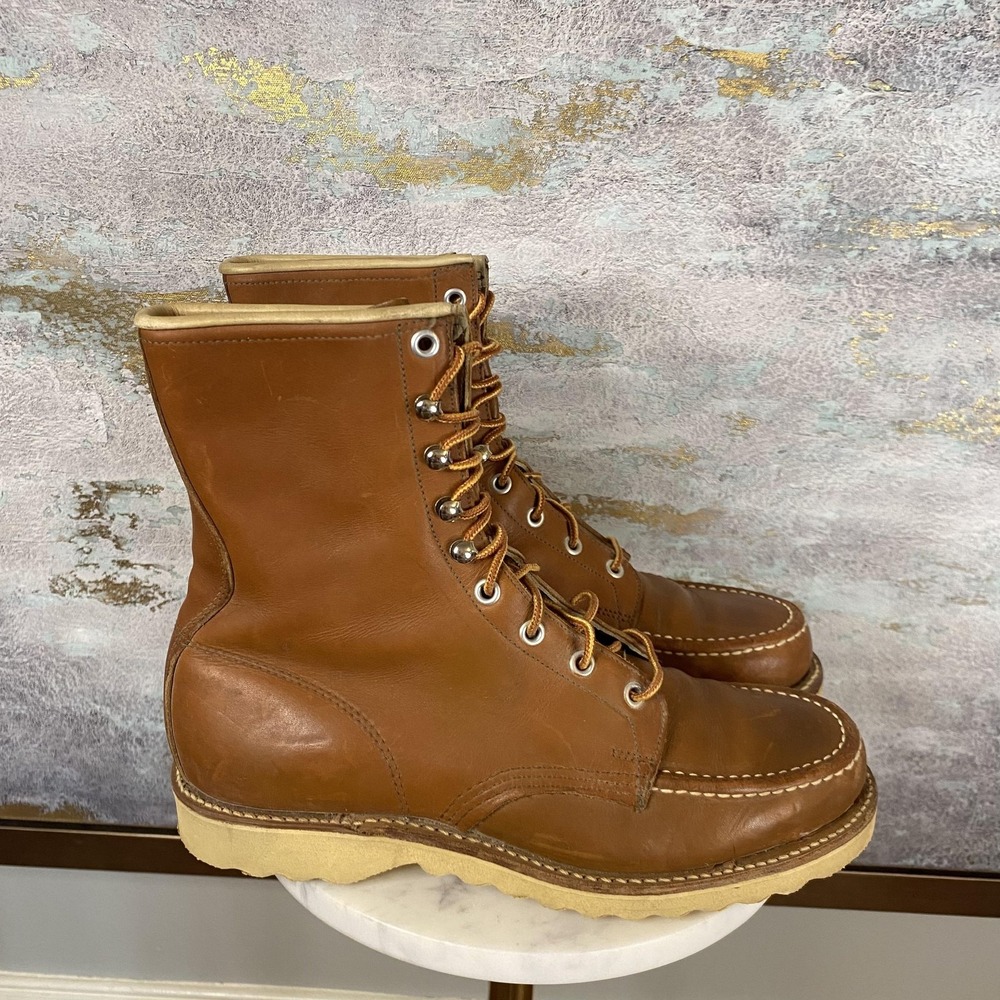 Outdoorsman Boots Mens Size 7.5 C Brown Leather Moc Toe Combat Work Made USA